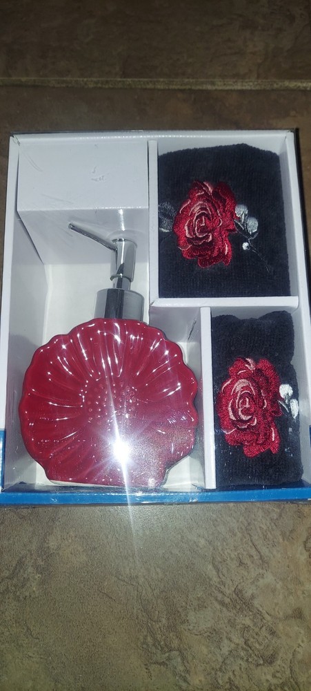 Interiors by Design Red Floral 3PC Bath Accessory Set