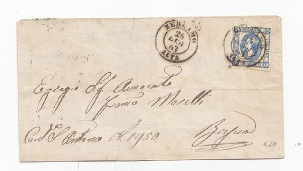 B884-BERGAMO ALTA-15 Cent LITOGR.1° Type Su Envelope