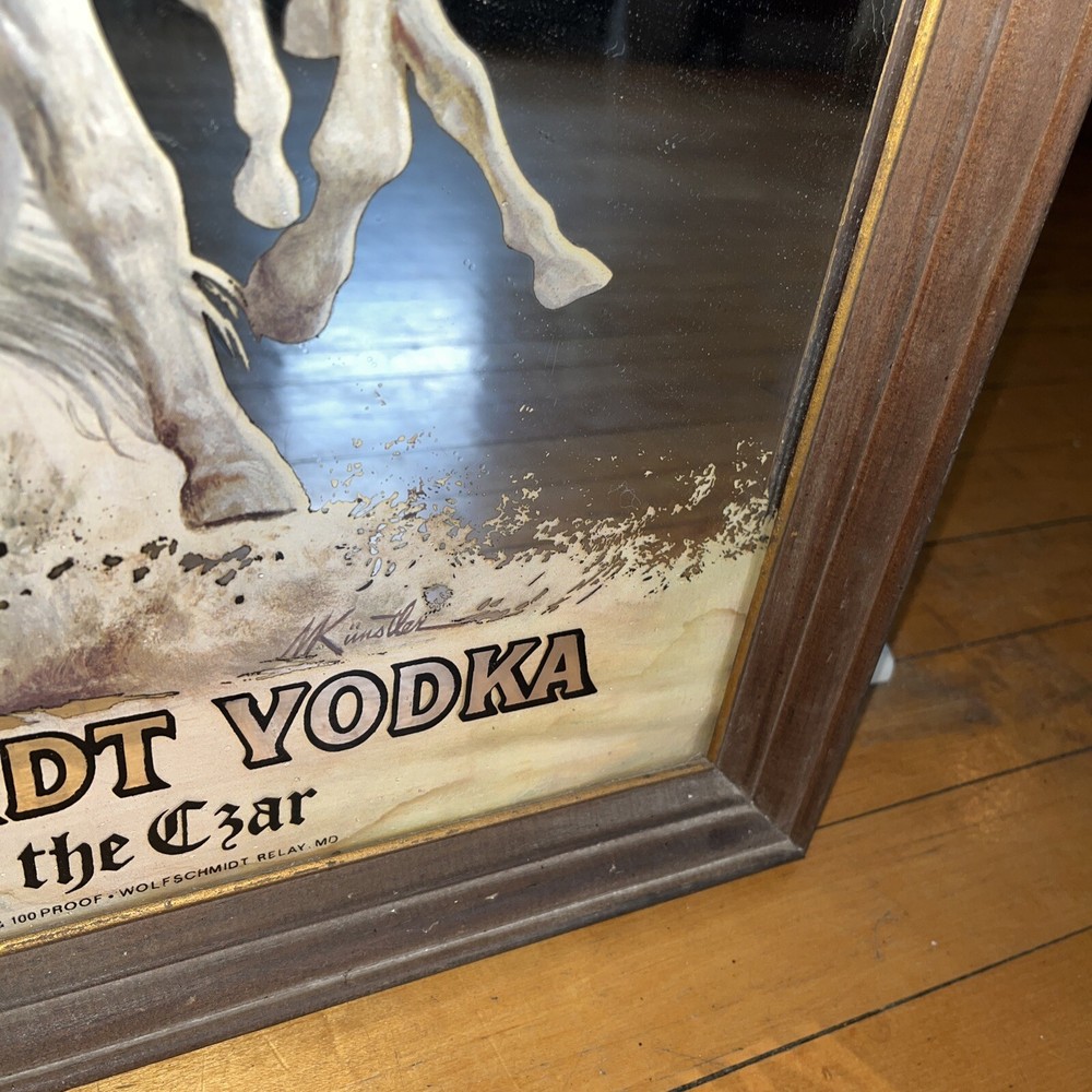 Vintage Wolfschmidt Vodka framed mirror man cave bar