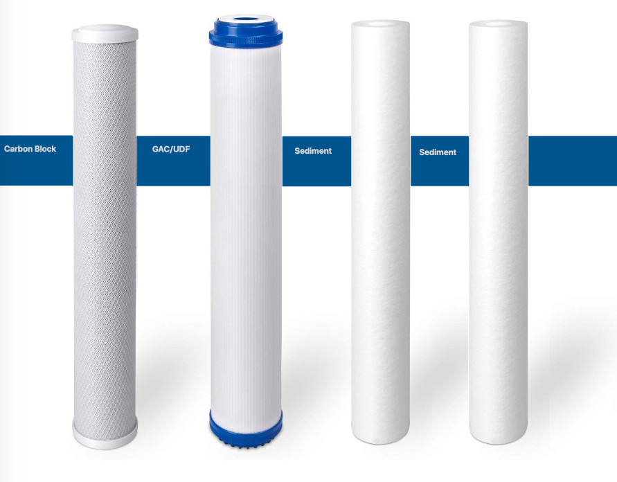 4 Big Blue Water Filter/Cartridges 4.5" x 20" | 2 Sediment,1 GAC, 1 Carbon Block