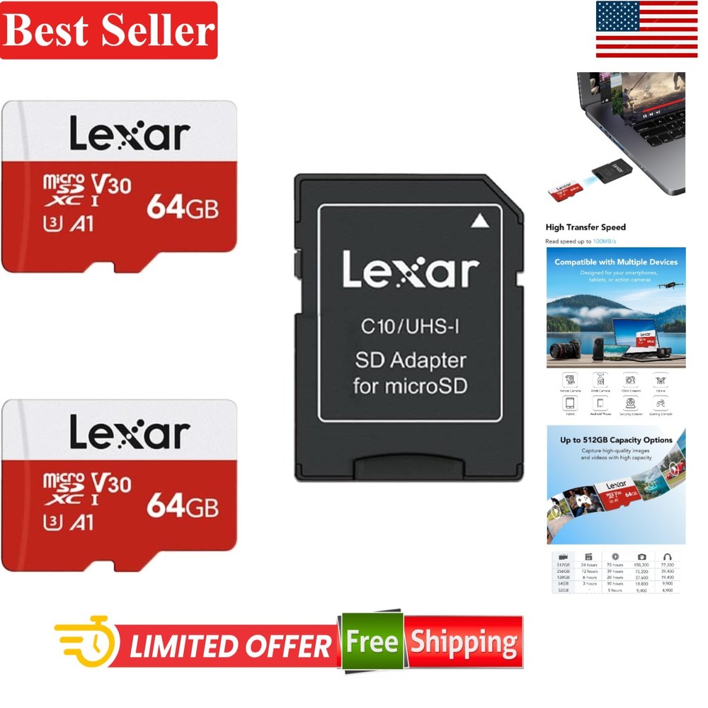 Pack of 2 - 64GB Micro SD Cards with Adapter - Fast, Reliable Storage Solution