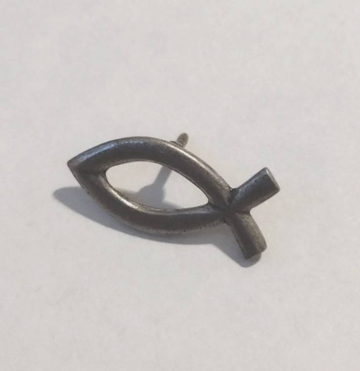 Gray Fish Ichthus Religious Lapel Tack Pin
