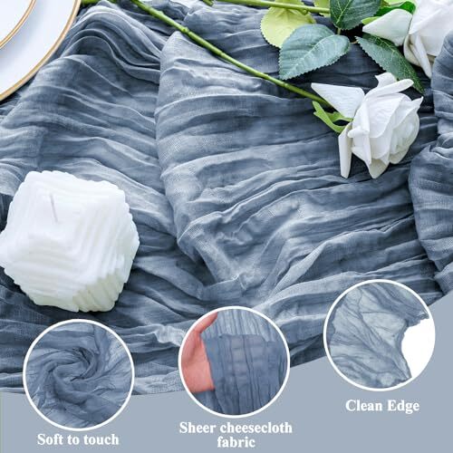 2PCS Table Runner Cheesecloth 10FT Boho Gauze Cheese Cloth 2 Pack Dusty Blue