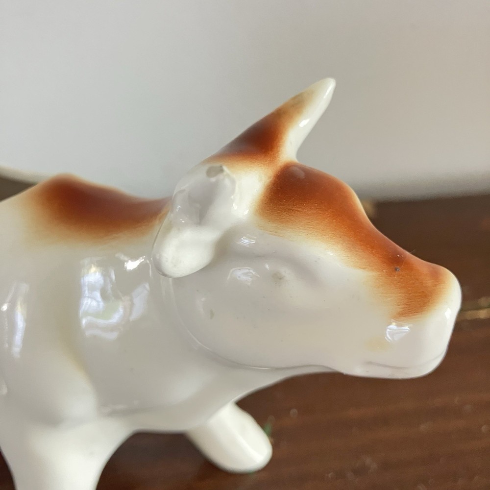 Pottery Barn Ceramic Cow Creamer Brown White Tail with Handle