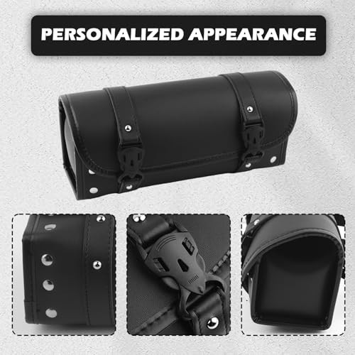 Leather Motorcycle Handlebar Bag,Large Capacity Front Fork Bag for Motorcycle