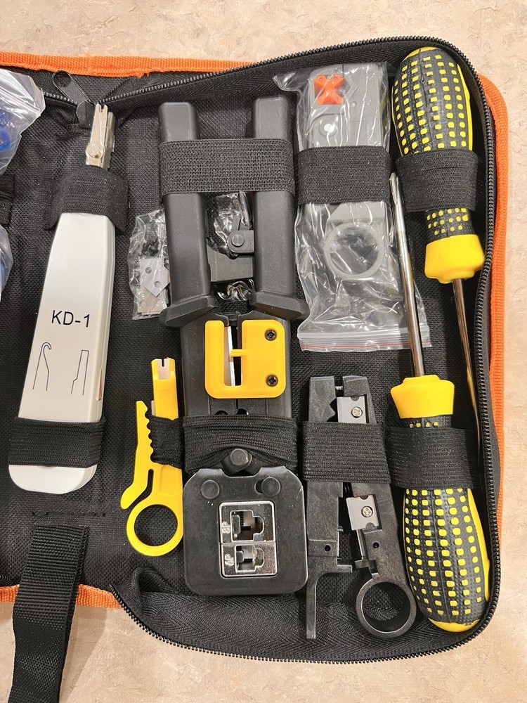 Network Cable Tester Tool Kit RJ45 RJ11 Crimping Set w/ Case – Used