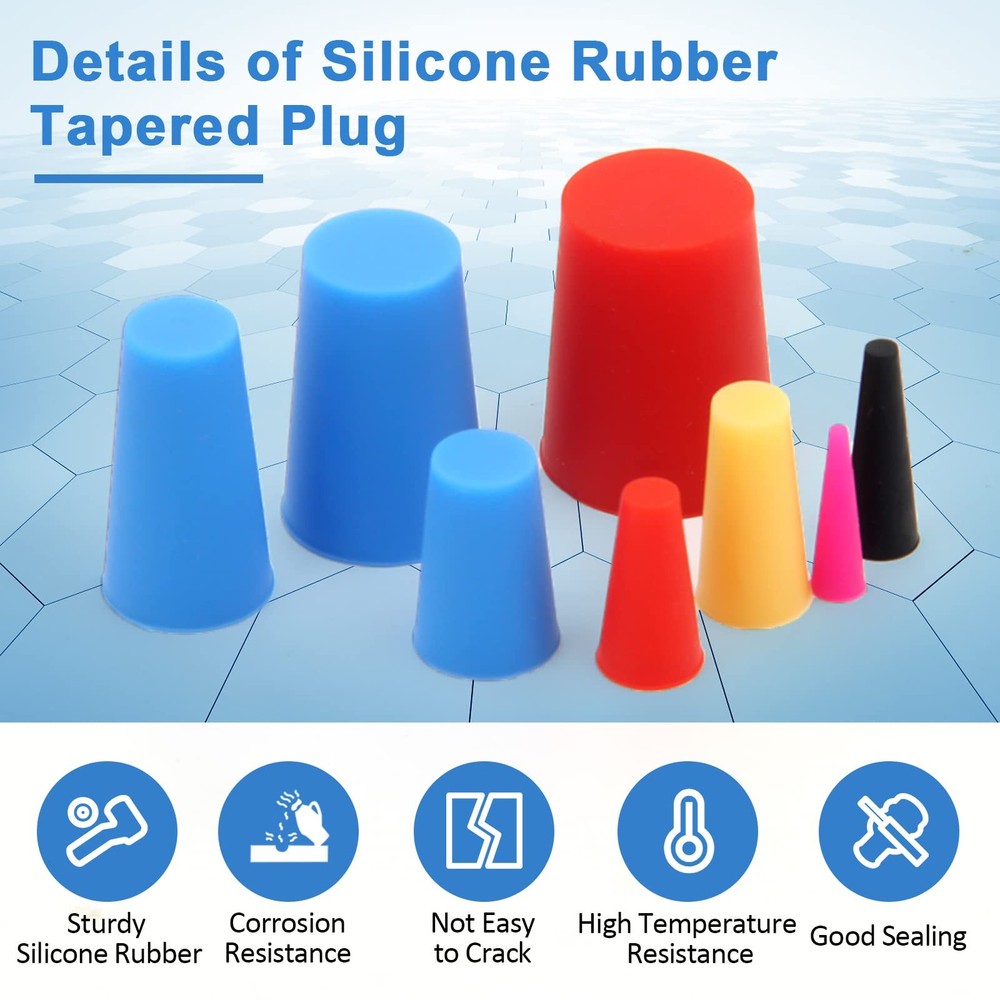 110 PCS 8-Size High-Temp Silicone Rubber Tapered Plug Assortment Kit