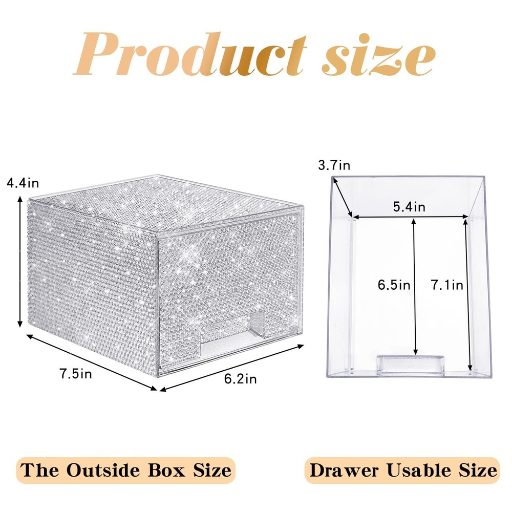 Bling Stackable Cosmetic Organizer with Silver Rhinestones, Glitter Acrylic D...