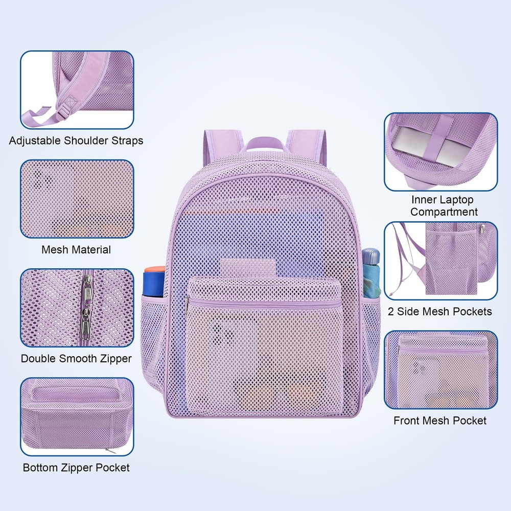 Heavy Mesh Backpack with Rain Cover,See Through Mesh Backpack for School,Beac...
