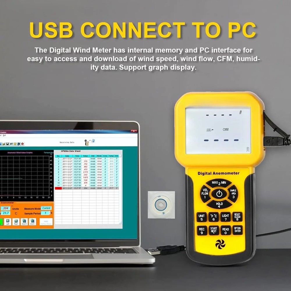 Wind Speed Flow Meter, Wind Speed Meter for HVAC, Handheld Air Flow Meter