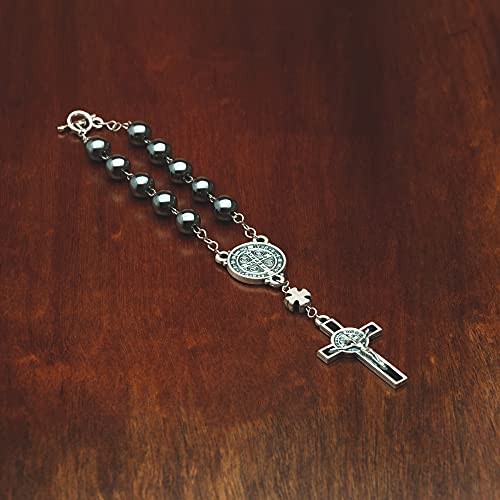 Intercession Hematite Car Rearview Mirror Medal Ornament St Benedict