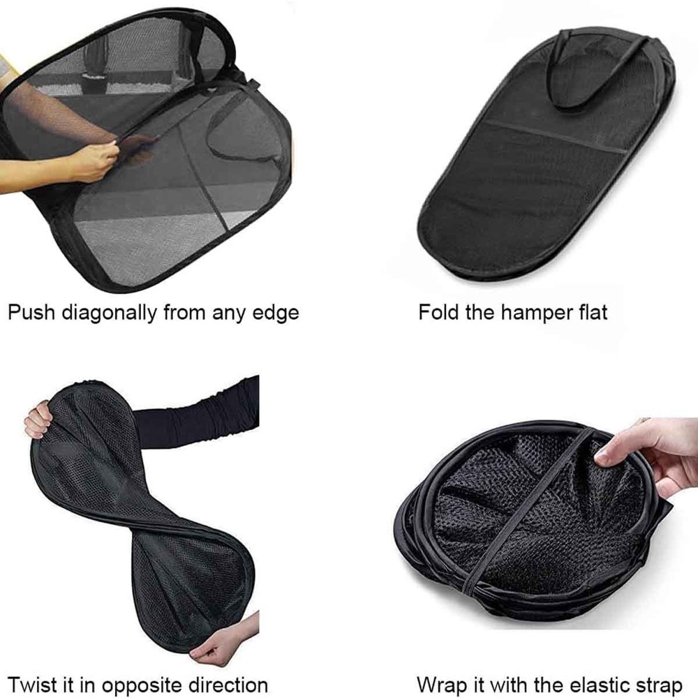 Convenient laundry folding mesh pop-up gift basket (Black | 2-piece set)