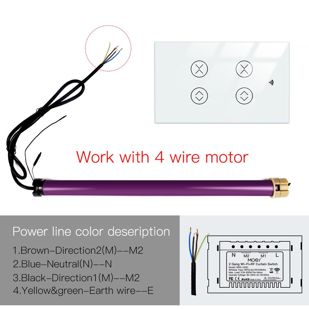 MOES 2Gang WiFi RF Smart Curtain Switch Roller Blinds Shutter Timer Alexa Google