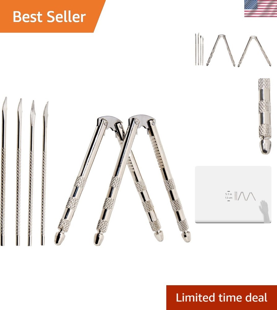 Compact Stainless Steel Nut Cracker Set with 2 Crackers & 4 Picks - White