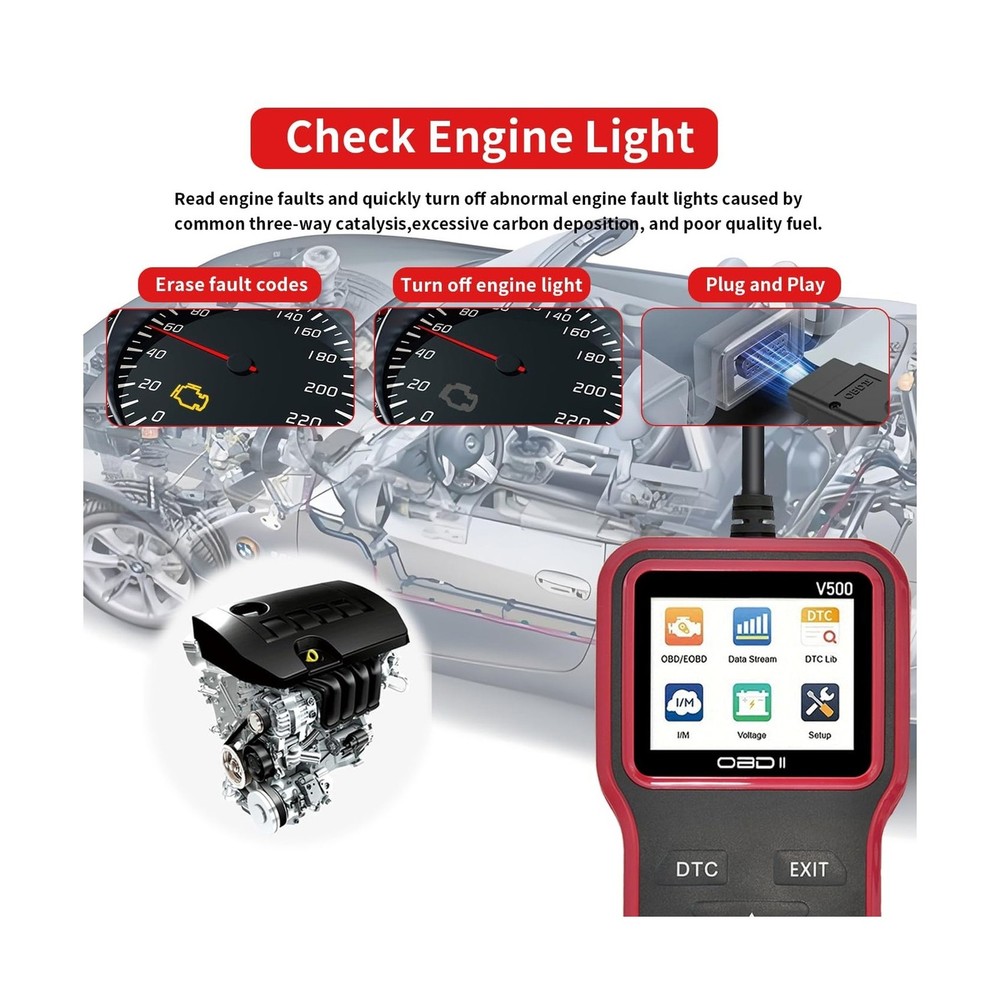 OBD2 Scanner Diagnostic Tool - Check Engine Light Code Scanner Tool with Rese...