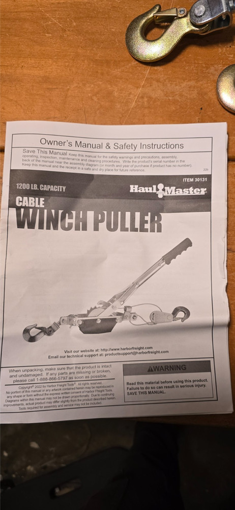 Haul Master Cable Winch Puller 1200 LB capacity, Item #30131