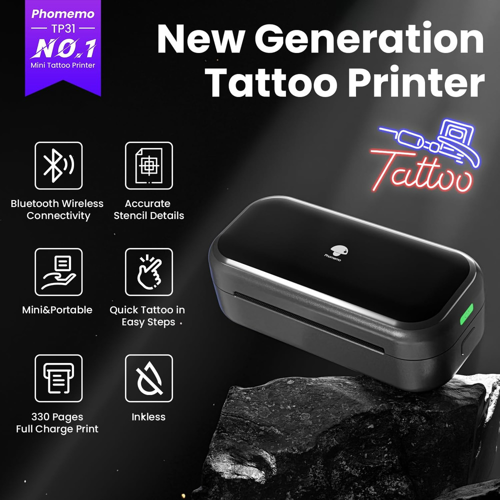 TP31 Mini Tattoo Stencil Printer,Bluetooth Tattoo Printer with 30Pcs Transfer Pa
