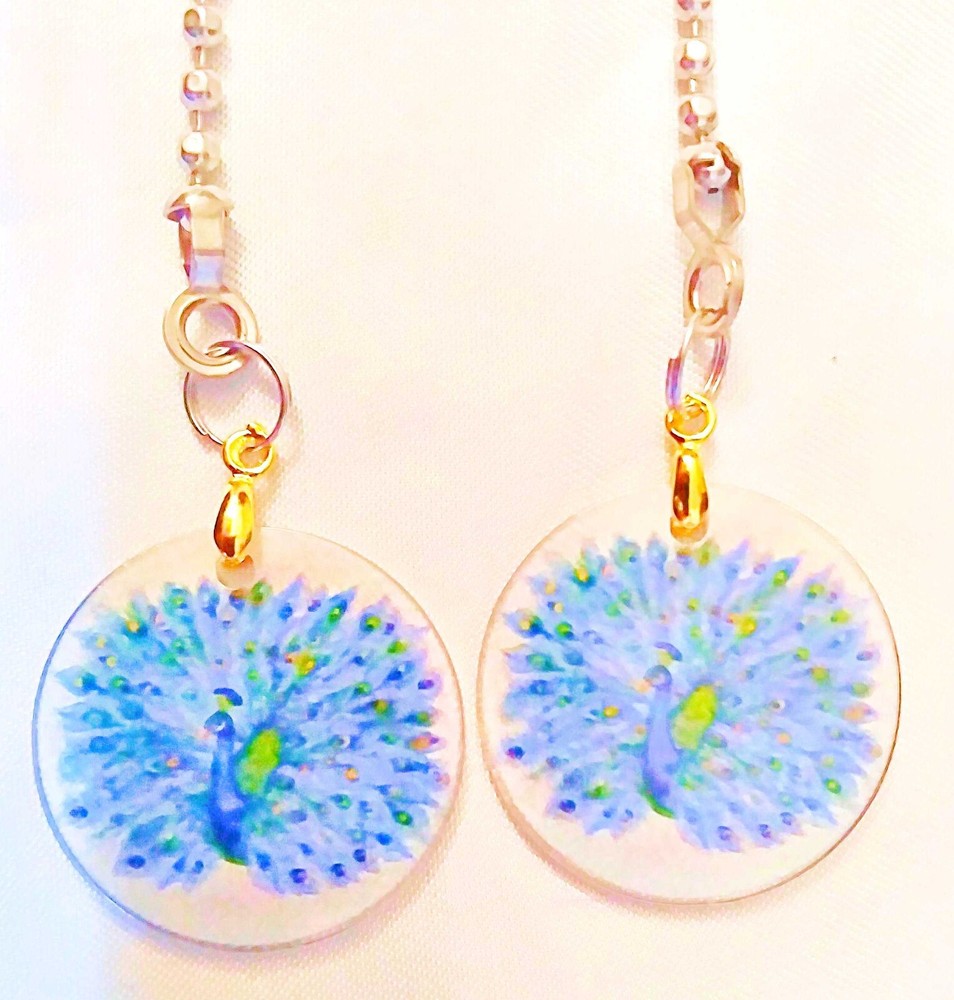 Set of Two ~ BLUE PEACOCK Plastic ~ Ceiling Fan Pulls