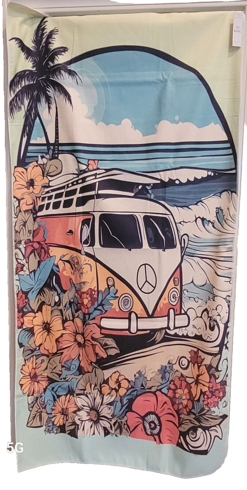 Van VW Split Window Peace Flower Hippie Towel Beach Bath Pool Ocean Palm Tree