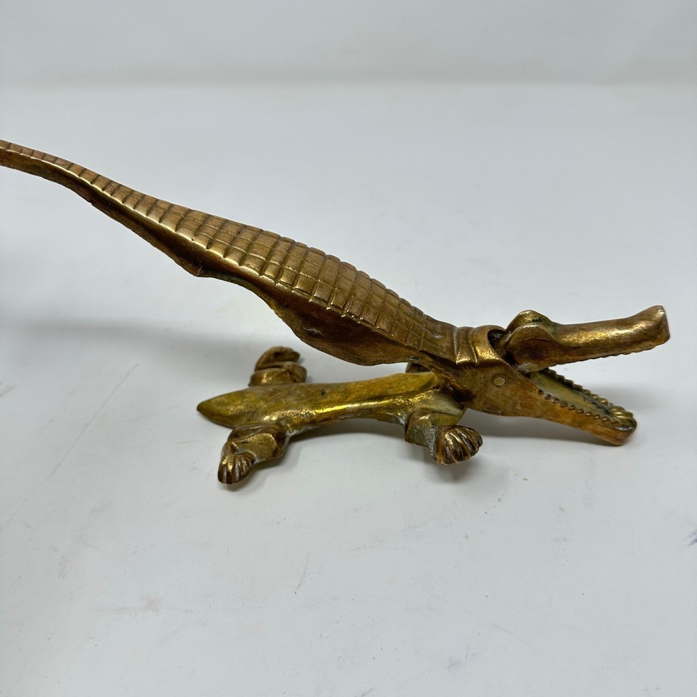 Vintage Solid Brass Crocodile Nutcracker Alligator Figurine Mid Century Modern
