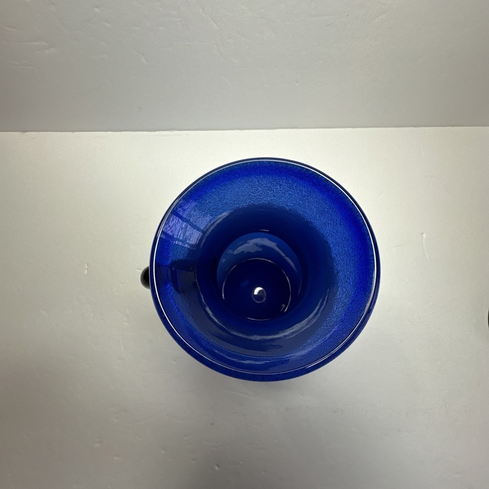 Cobalt blue pitcher/ Vase with textured finish decorative handle