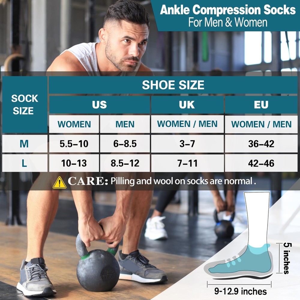 EBMORE Merino Wool Ankle Hiking Socks Compression Warm Medium, Black/Ivory