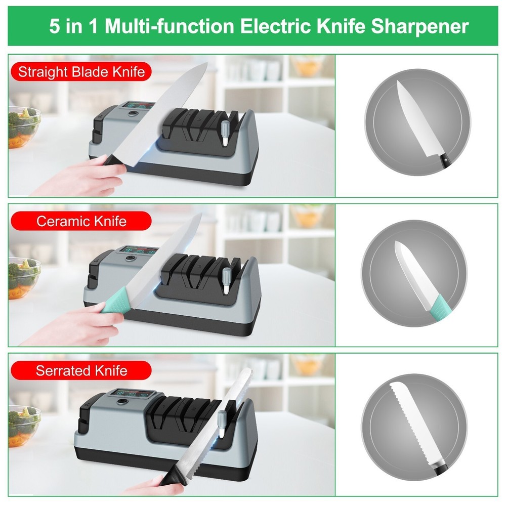 Professional 5 in 1 Electric Knife Sharpener 3 Speed LCD Display for Kitchen US