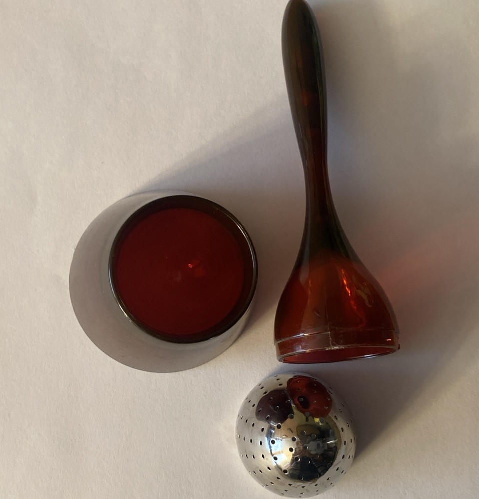 Red Lucite & Stainless Tea Infuser & Stand