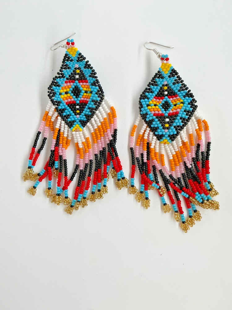 Ethnic Glass Seed Bead Earrings in Multicolor