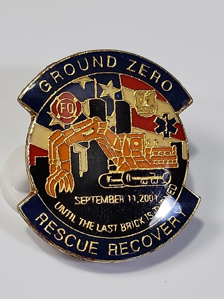 Ground Zero Rescue Recovery Lapel Pin 911 Commemorative Until Last Brick Turned