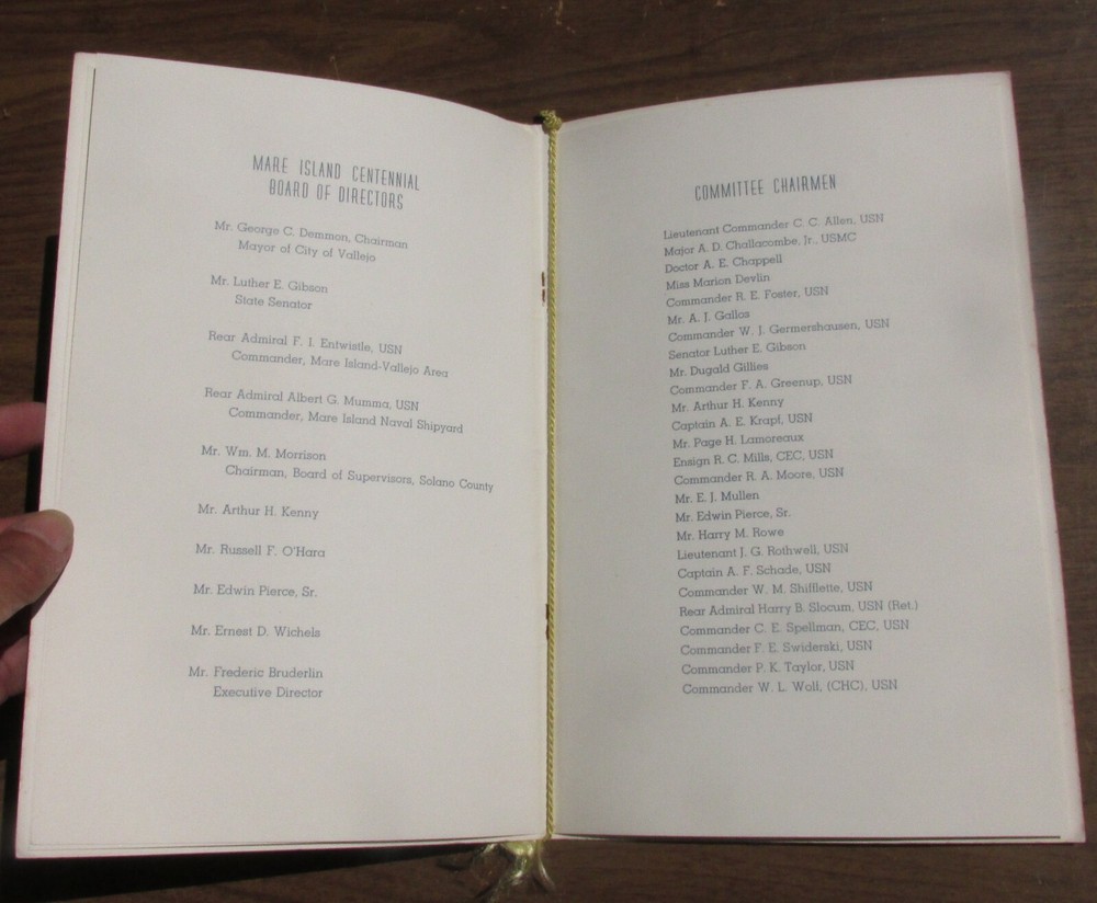 100th Anniversary Mare Island Navy Yard Dinner 1954 Menu Vallejo CA