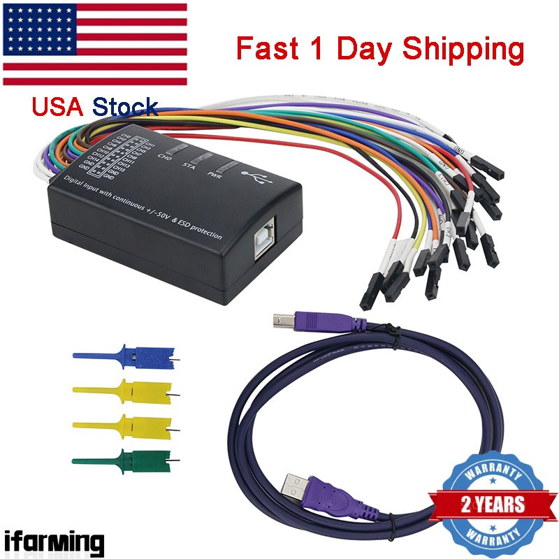 Mini 16 Logic Analyzer USB 100M Max Sample Rate 16CH Support 1.2.10 Software US