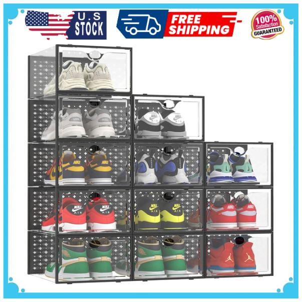XXL Shoe Storage Box Fit for Size 14, Clear Plastic Stackable Shoe Organizer ...
