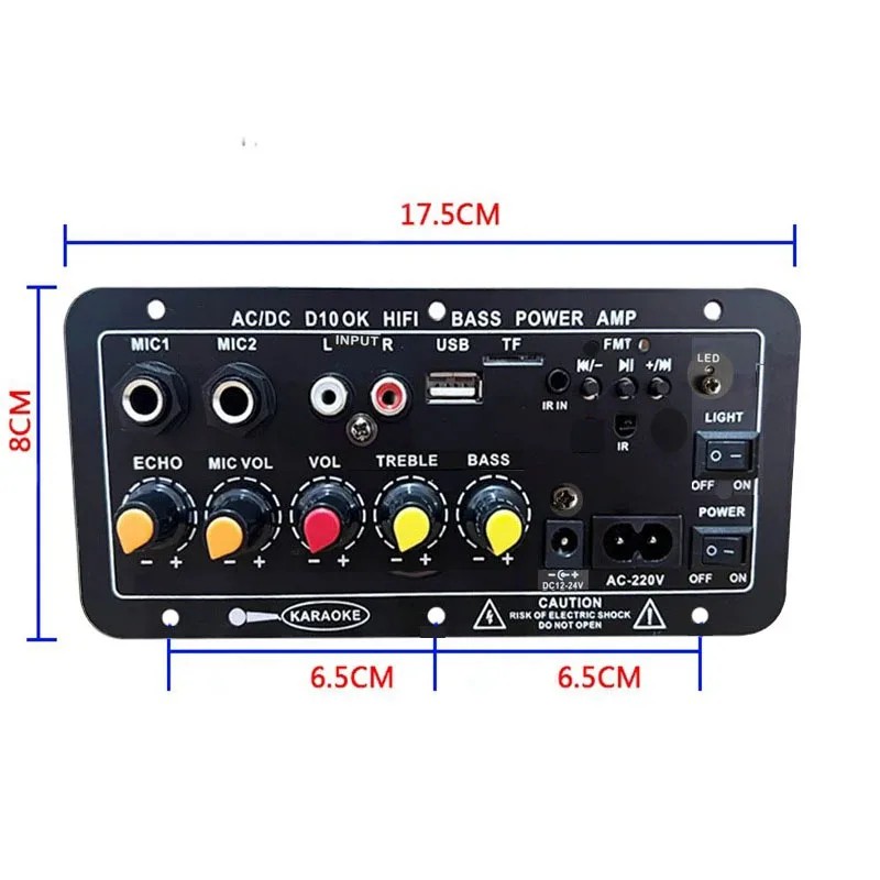 Bluetooth Audio Amplifier Board 30-120W Dual Mic Support for 4Ohm Speaker