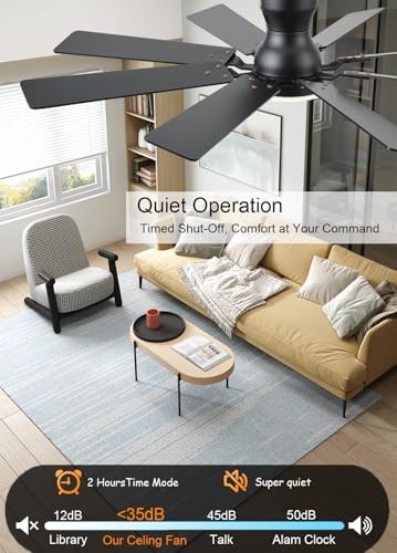 52 inch Ceiling Fan with Light, 6 Speeds Reversible Low Profile Ceiling Brown