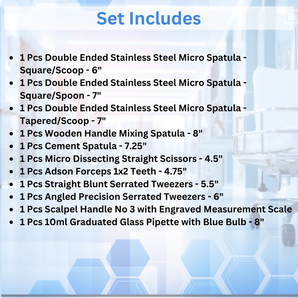 11 Pcs Science Lab Spatula Tweezer Dissecting Scissors Pipette Sampler Set