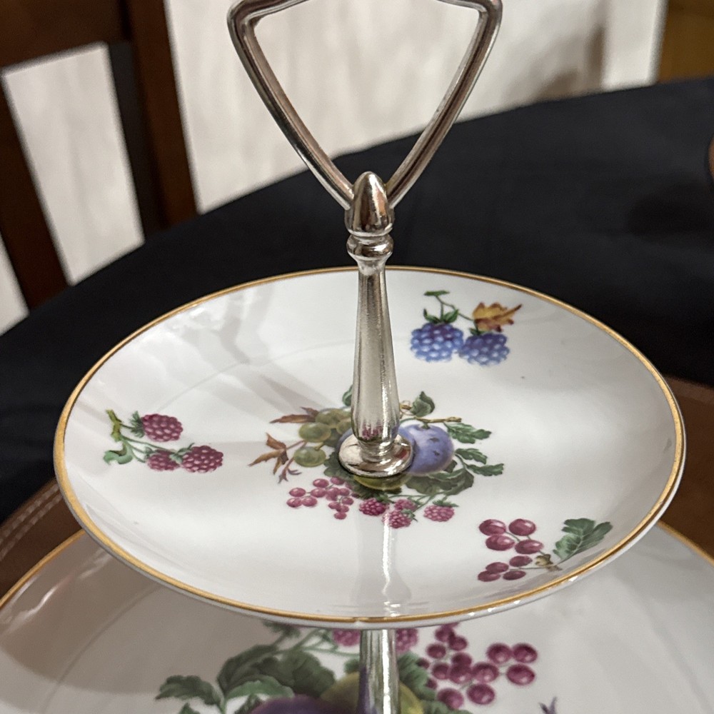 Vintage Snack Tray Two-Tier With Handle, Fruit Motif Great Spring Table Setting