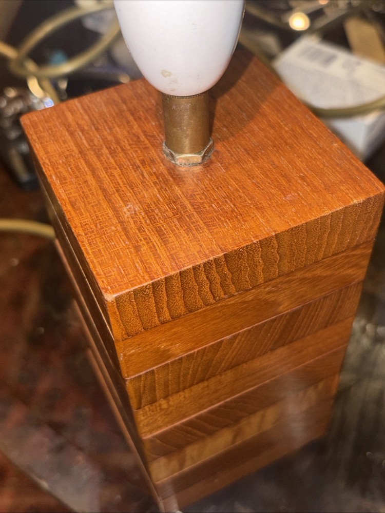 Mid Century Wooden Block Lamp Working