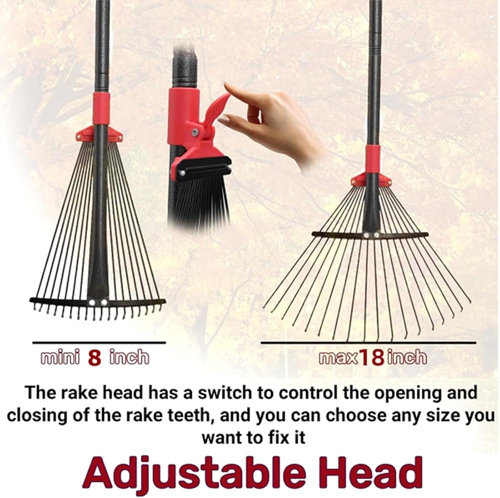 Versatile 76-Inch Garden Rake with 18 Adjustable Tines - Effortless Yard Work