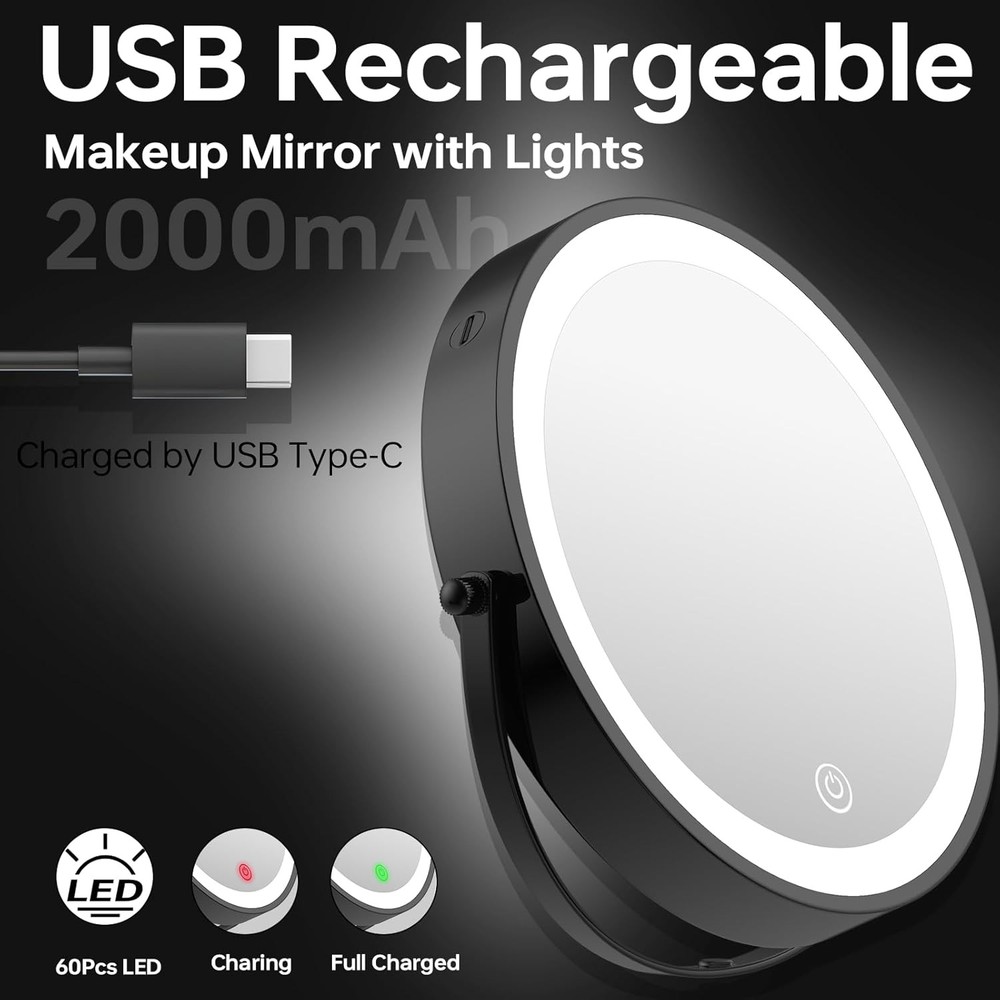 Rechargeable Wall Mounted Illuminated Cosmetic Magnifier