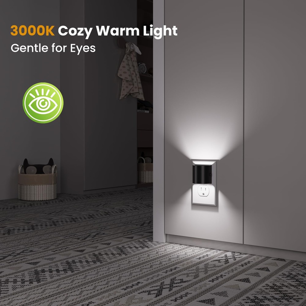 Night Light, Lights Plug into Wall, 2 Pack, Dim LED 2 pack, White-3.0
