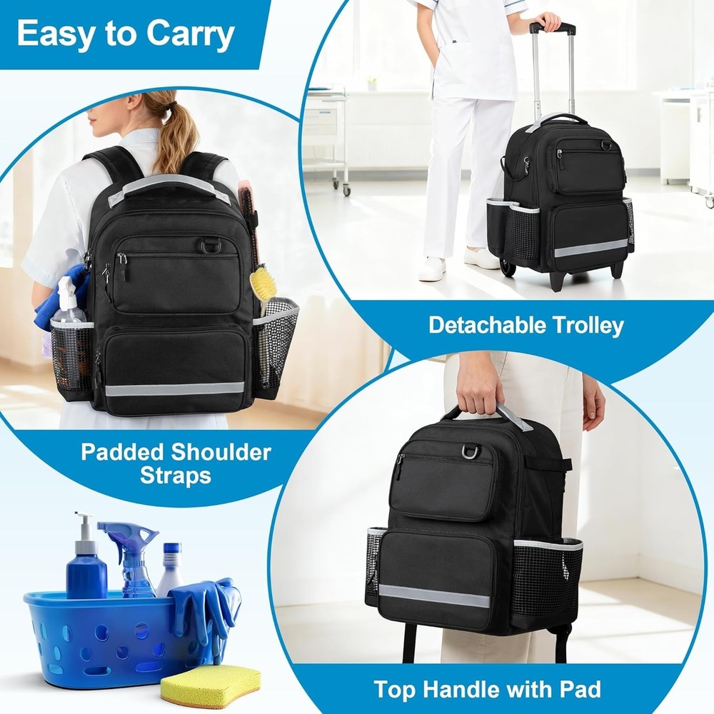 Versatile Cleaning Caddy Backpack with Waterproof Base & 6 Compartment Storage