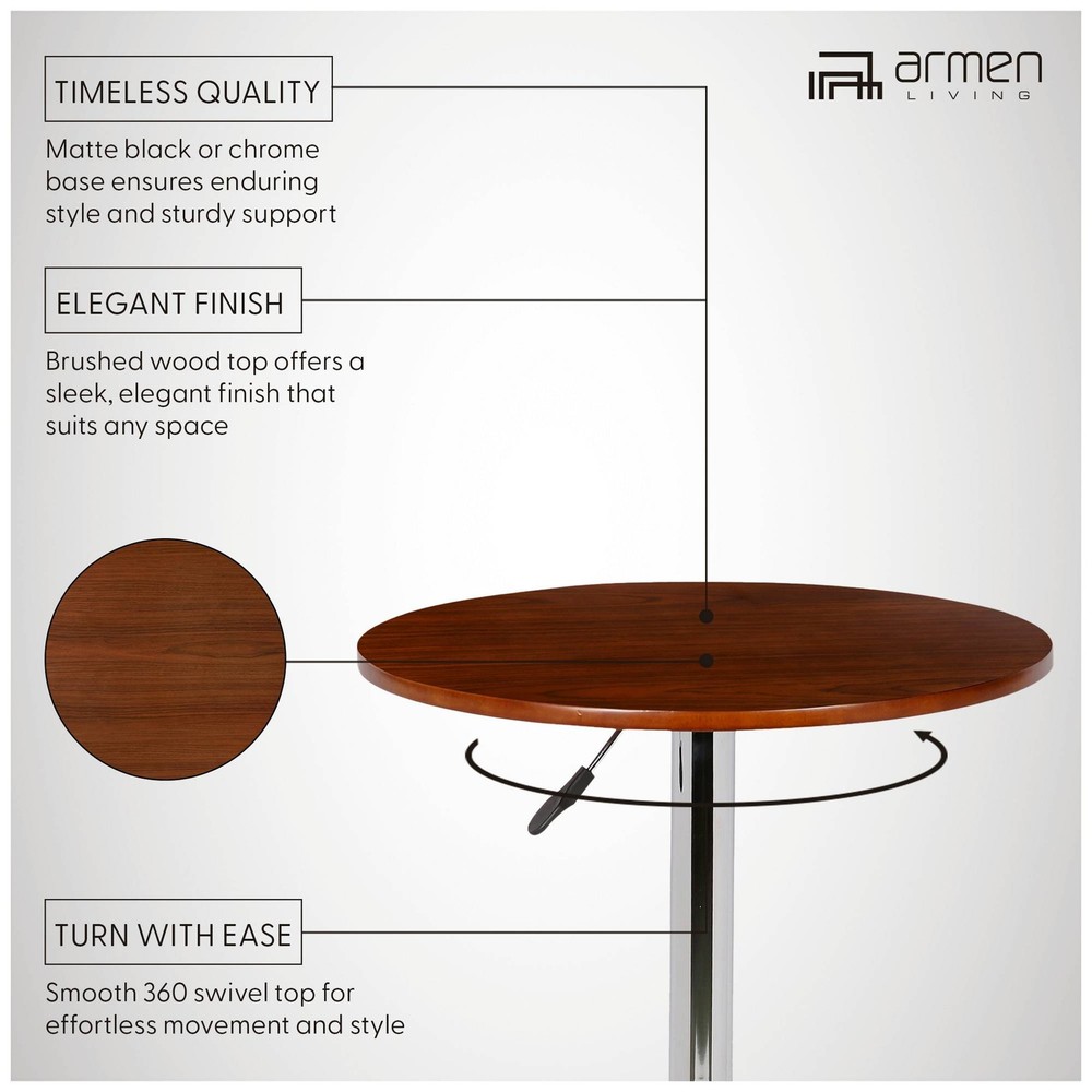 Bentley Modern Chrome Round Pub Table 23 1/2" Wide Silver Walnut Wood Adjustable