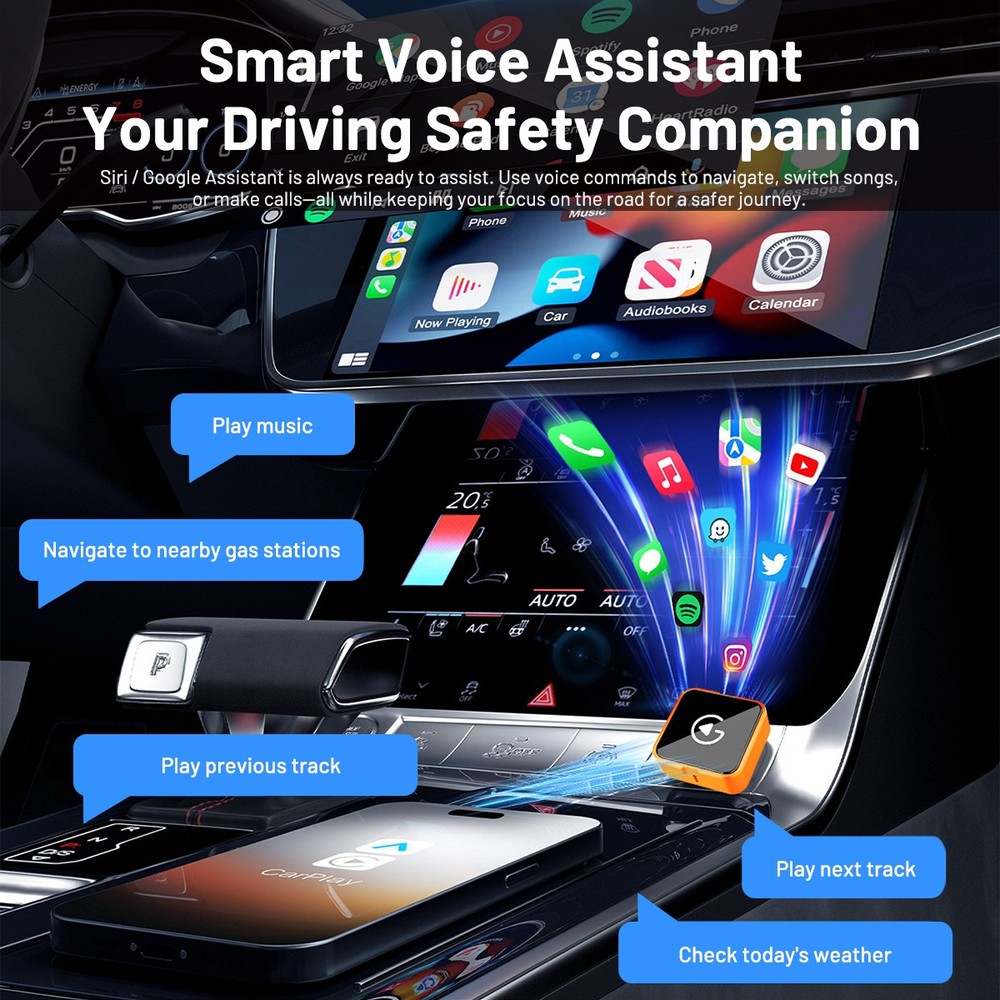 Wireless CarPlay Adapter for Apple iPhone & Android Auto USB Adapter Plug & Play