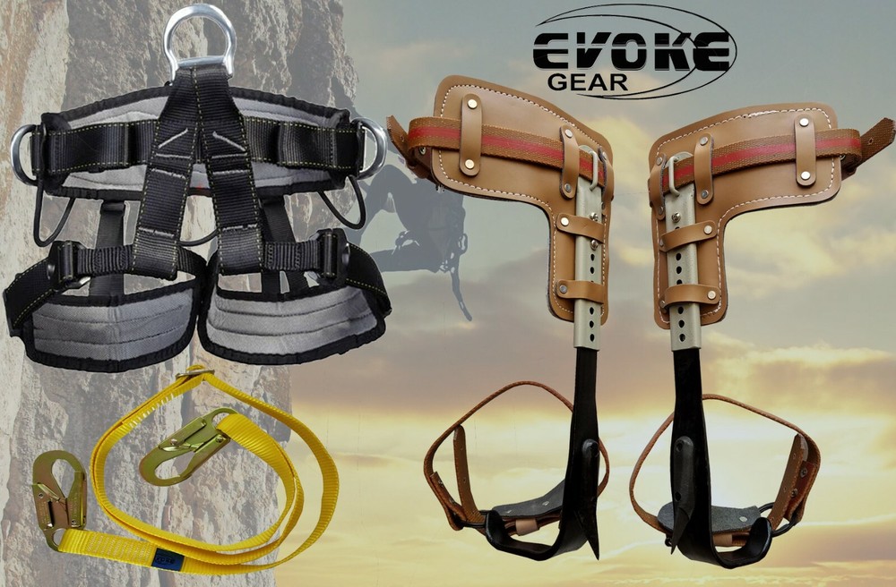 Tree Climbing Spike Set Pole Spurs Climber Adjustable With Pro Harness + Lanyard