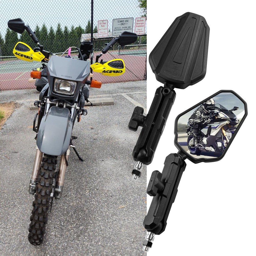 Universal 10mm 8mm Adventure Motorcycle Mirrors 360Degrees Adjustable Side Black