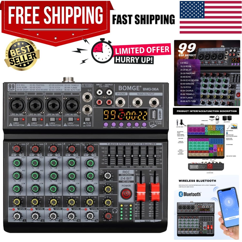 Compact DJ Mixing Console - 6 Channels, 99 DSP Effects & Independent EQ Control