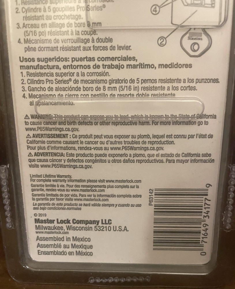 MASTER LOCK Pro Series 6840 Solid Brass Padlock High Security - 2 Keys - NEW