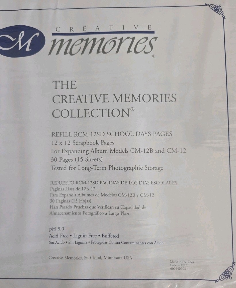 School Days Creative Memories 12x12 Refill Pages 15 Sheets