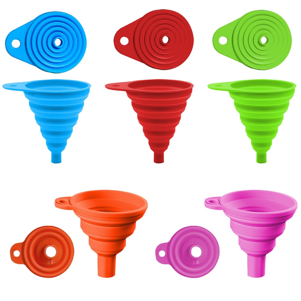 5Pack Foldable Kitchen Funnels Small & Large Silicone Funnel for Cooking Bottles